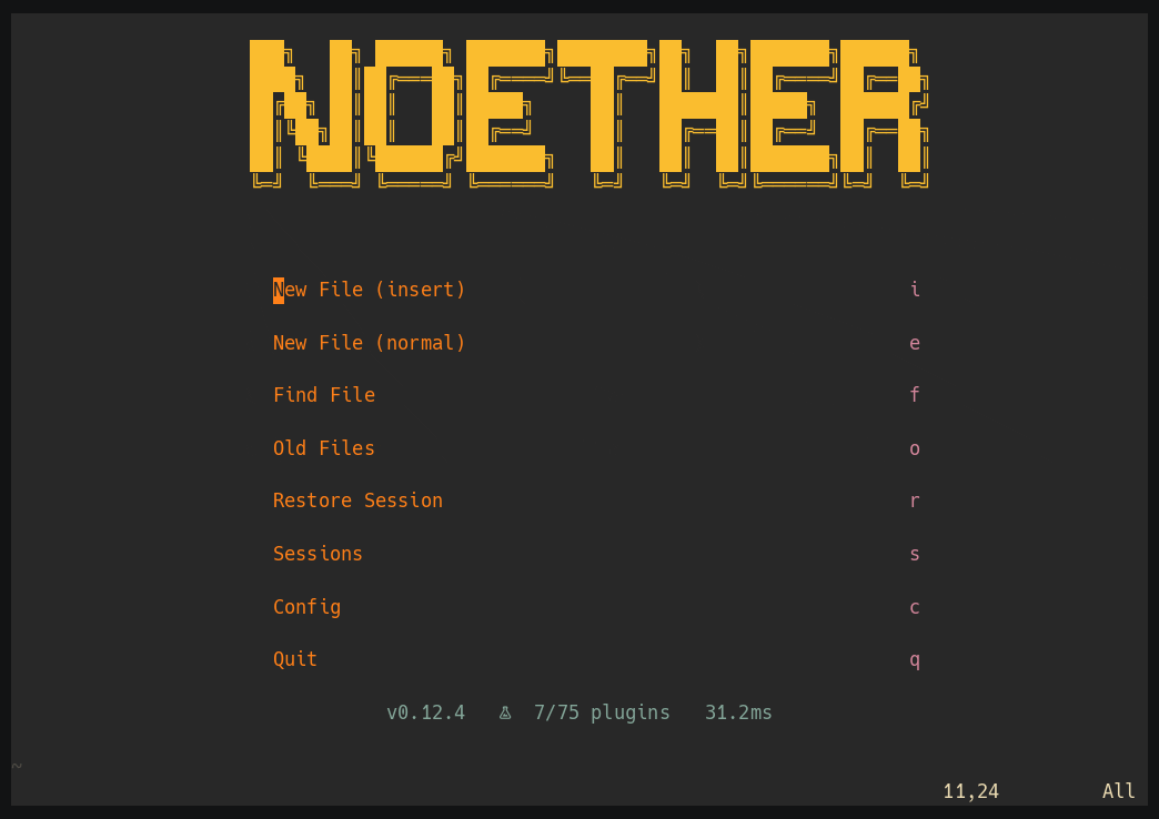 Dashboard, file picker, a LaTeX buffer, the which-key prefix panel, the keymap diff, and the label picker
